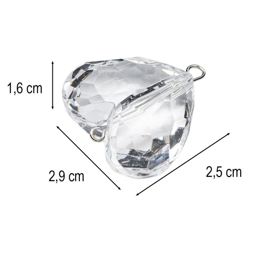 Acryl-Anhänger mit Kettelstift, Herz, 2,9cm x 1,6cm x 2,5cm, klar, facettiert, 9 Stück