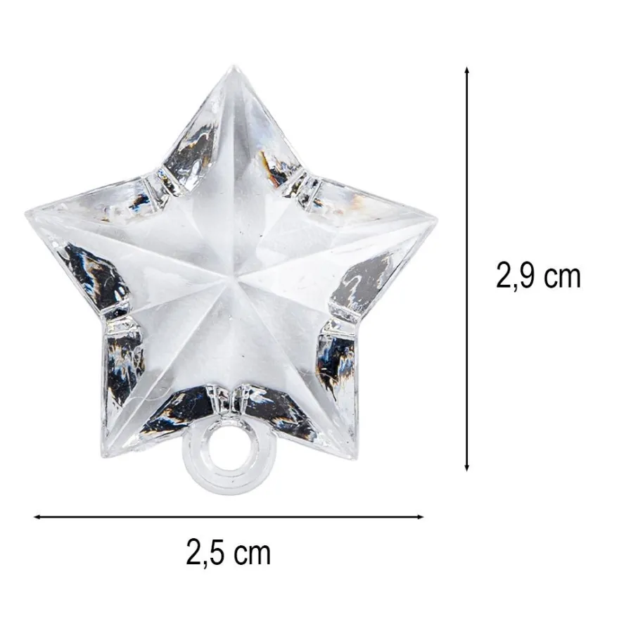 Acryl-Anhänger mit Öse, Stern, 2,9cm x 1cm x 2,9cm, klar, facettiert, 9 Stück