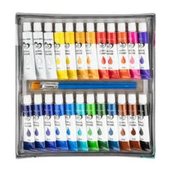 Acrylfarben + 3 Acrylhaar-Pinsel, in Künstlerqualität, à 12ml, hervorragender Deckkraft, 24 Tuben