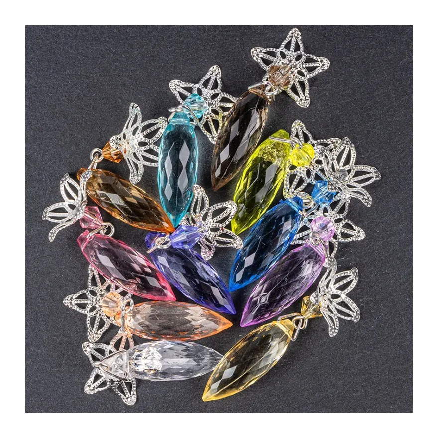 Acrylglas-Anhänger mit Perlenkappe, Design 2, 4,3cm x 0,9cm, 11 verschiedene Farben, 20 Stück