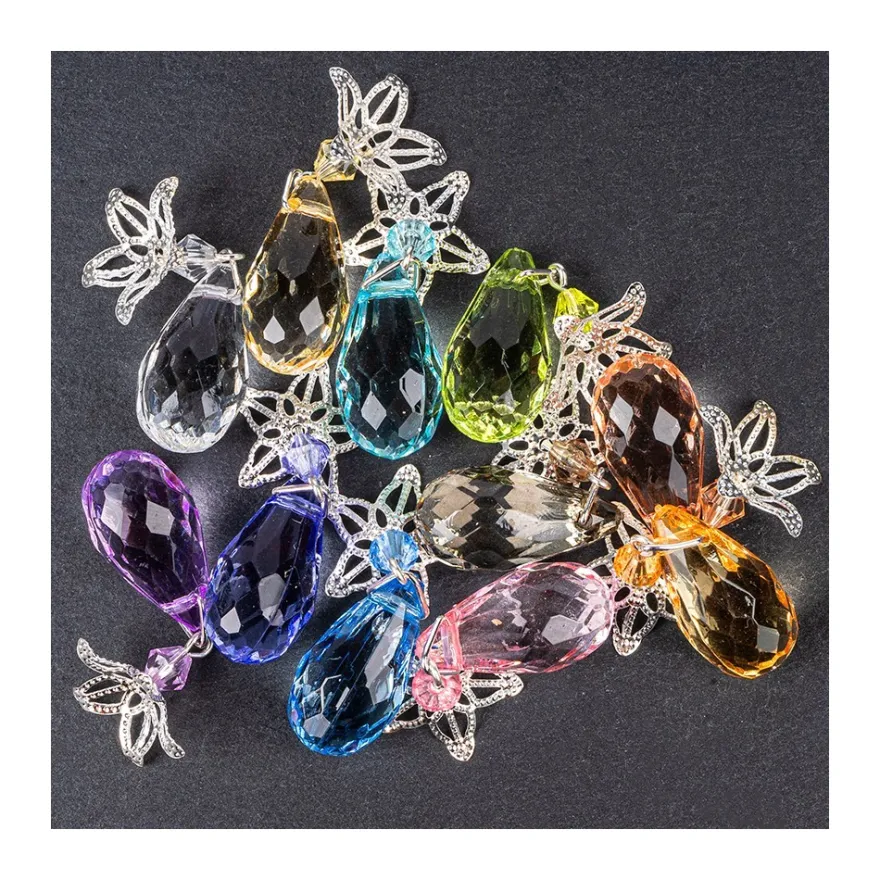 Acrylglas-Anhänger mit Perlenkappe, Design 5, 3,8cm x 1,3cm, 11 verschiedene Farben, 20 Stück