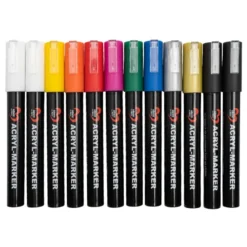 Acryl-Marker, mit Pump-Ventilsystem, 10 Farben, 4mm Strichstärke, 12 Stück