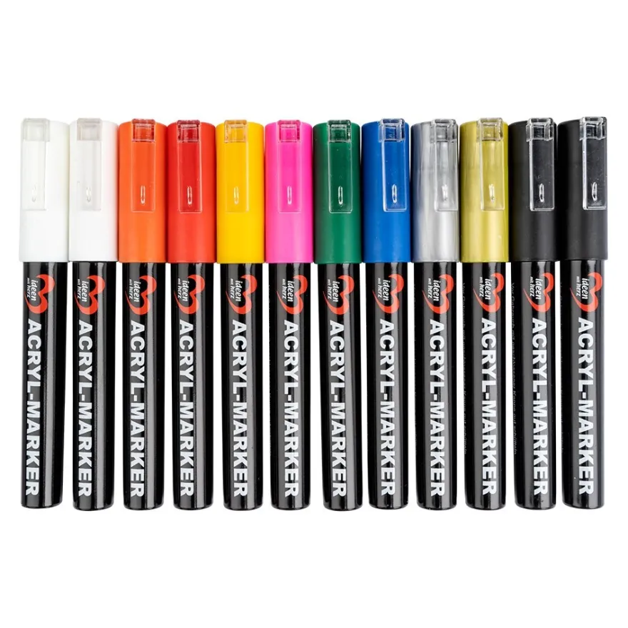 Acryl-Marker, 10 verschiedene Farben, Strichstärke 1mm, 12 Stück