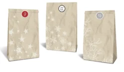 Adventskalender-Set "Natural", 24 Geschenktüten, 12cm x 19cm x 6cm, Stickerbogen mit Zahlen