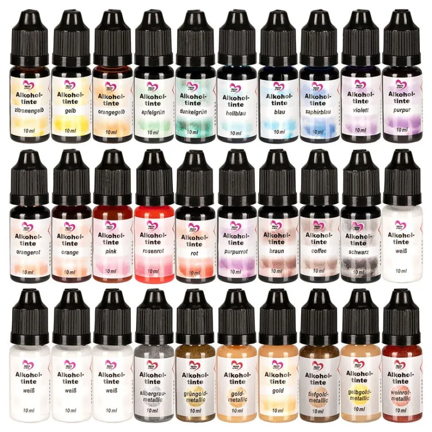 Alkoholtinte, 30 Flaschen/27 Farben, je 10ml