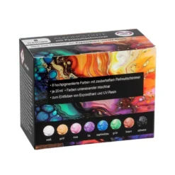 Alkoholtinte mit Perlmuttschimmer, 8 Flaschen/Farben, je 20ml