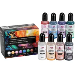 Alkoholtinte mit Perlmuttschimmer, 8 Flaschen/Farben, je 20ml