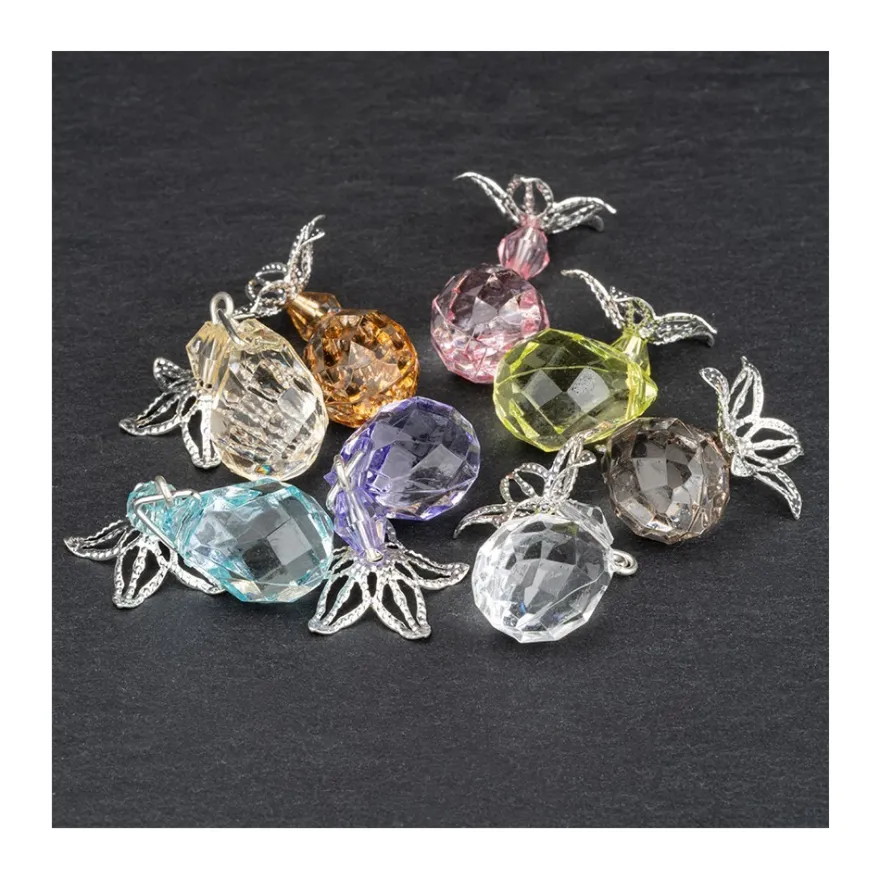 Anhänger mit Perlenkappe, Design 4, 3,3cm x 1,2cm, facettiert, 8 verschiedene Farben, 20 Stück