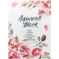 Aquarell-Block, DIN A4, 20 Blätter, 300 g/m², weiß