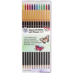 Aquarell-Stifte mit Pinsel 2 in 1, verschiedene Farben, 12 Stück