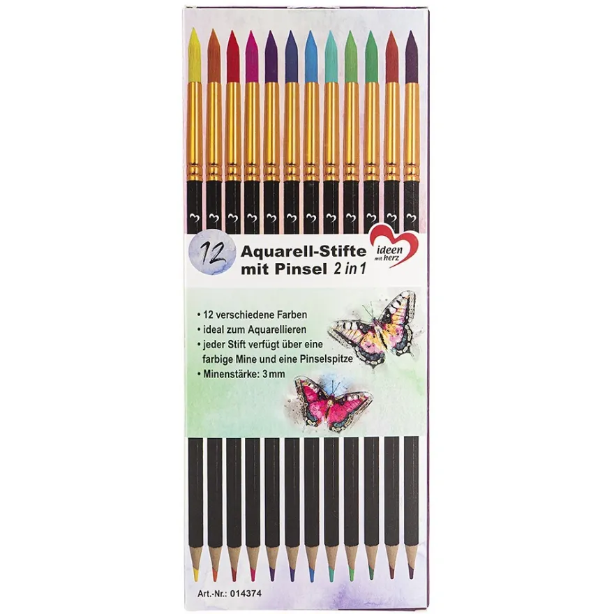 Aquarell-Stifte mit Pinsel 2 in 1, verschiedene Farben, 12 Stück