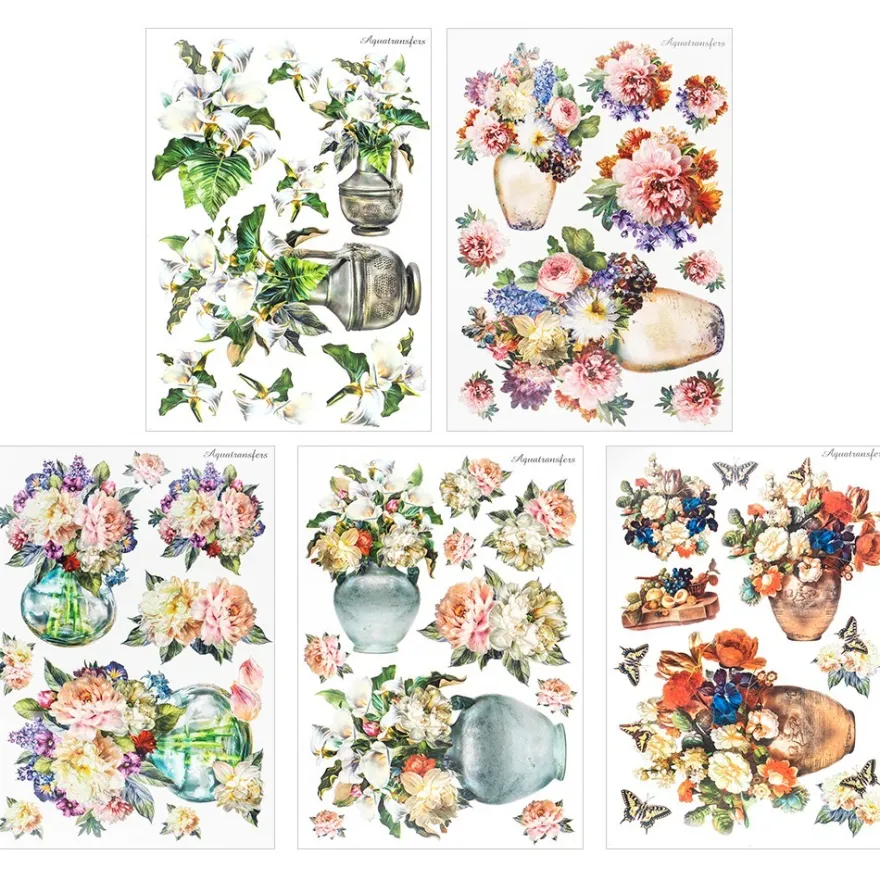 Aqua-Transfermotive, Nostalgie-Blumenvasen 1, DIN A4, farbig, 5 Bogen