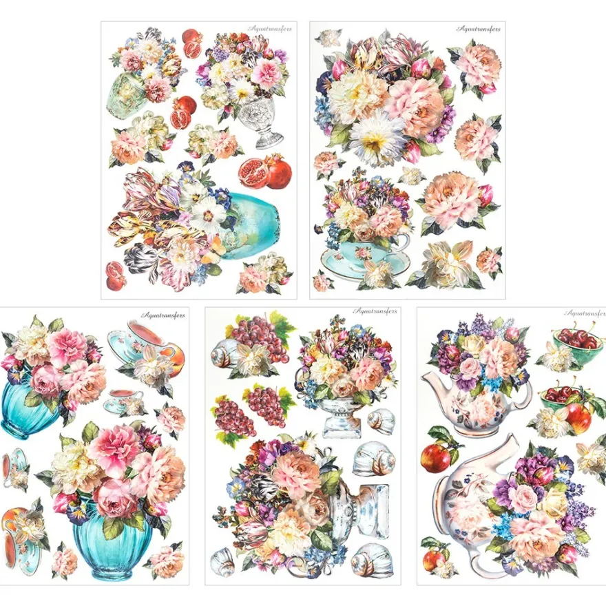 Aqua-Transfermotive, Nostalgie-Blumenvasen 2, DIN A4, farbig, 5 Bogen