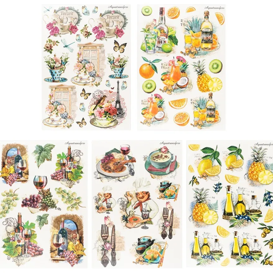 Aqua-Transfermotive, stilvoll Essen & Trinken, DIN A4, farbig, 5 Bogen