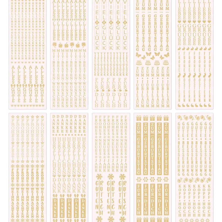 Aqua-Transfers Deluxe, Wünsche rund ums Jahr, vertikal, 10cm x 30cm, Goldfolie, 10 Bogen
