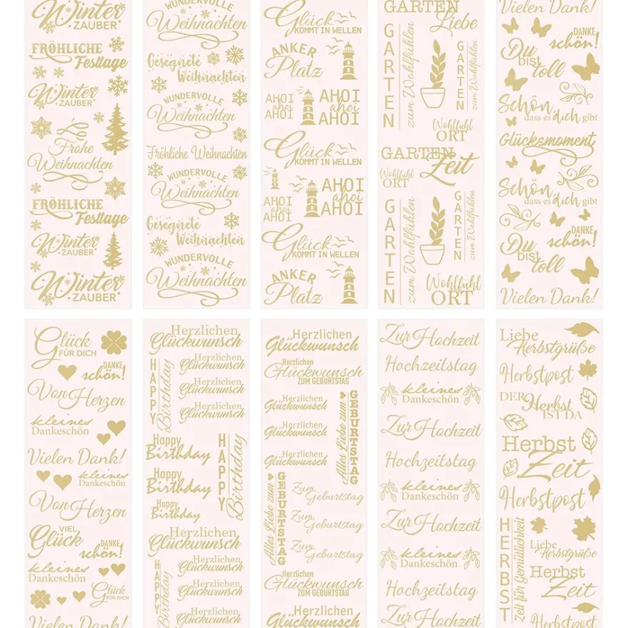 Aqua-Transfers Deluxe, Wünsche rund ums Jahr, 10cm x 30cm, Goldfolie, 10 Bogen