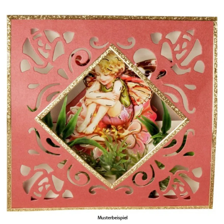 Aufstell-Grußkarten mit Stanz-Ornamentik, 14x14cm, rot, 10 Stück