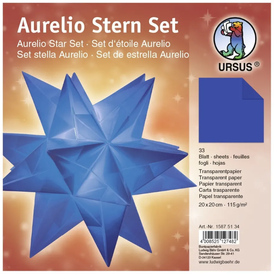 Aurelio Stern Set, transparent, 20cm x 20cm, 33 Blatt, blau