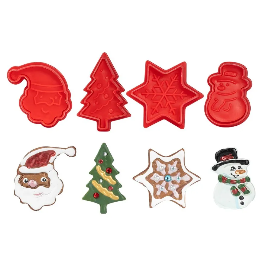 Ausstechformen inkl. Prägestempel, weihnachtliche Designs, 4 Stück