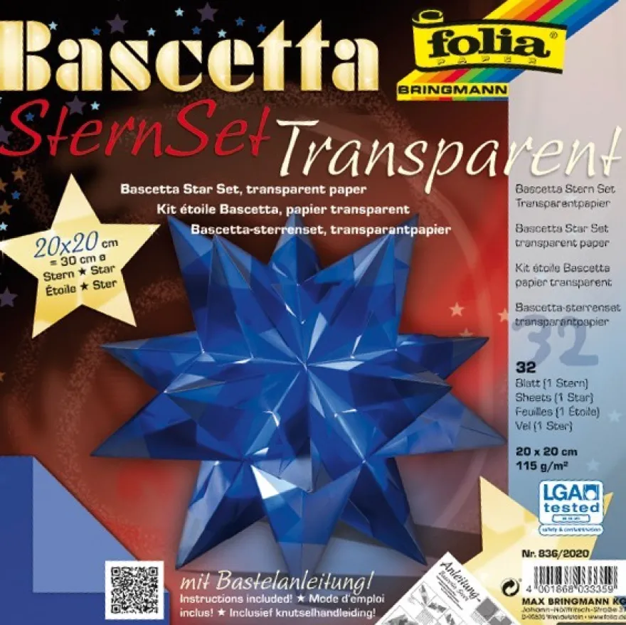 Bascetta Stern Set, transparent, 20x20cm, 32 Blatt, blau