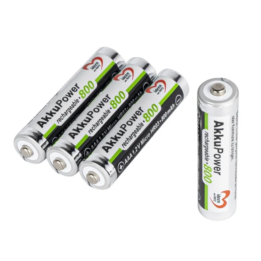 Batterien, AkkuPower, AAA Micro HR03, 1,2V, 800 mAh, 4 Stück