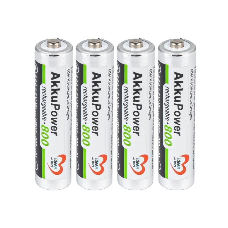 Batterien, AkkuPower, AAA Micro HR03, 1,2V, 800 mAh, 4 Stück