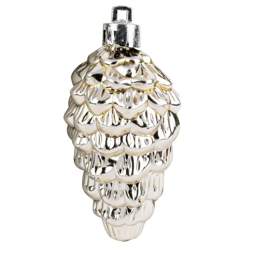 Baumschmuck, Relief-Tannenzapfen, 3,1cm x 6,8cm, matt hellgold, 4 Stück