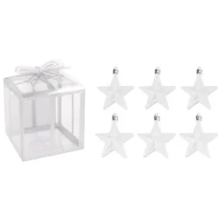 Baumschmuck, Sterne, 6cm x 2,8cm x 7,5cm, weiß, zum Aufhängen, 6 Stück