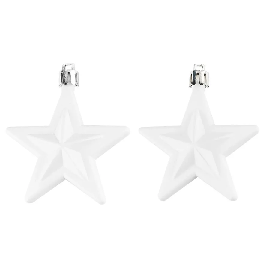Baumschmuck, Sterne, 6cm x 2,8cm x 7,5cm, weiß, zum Aufhängen, 6 Stück