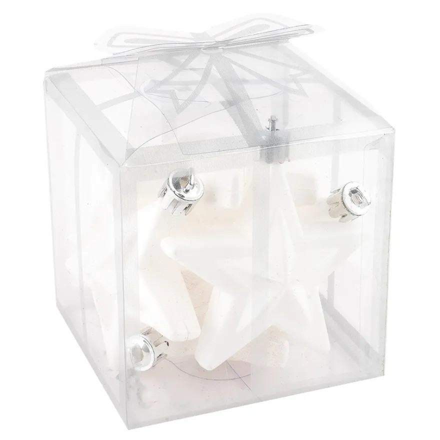 Baumschmuck, Sterne, 6cm x 2,8cm x 7,5cm, weiß, zum Aufhängen, 6 Stück