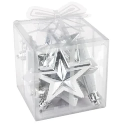 Baumschmuck, Sterne, 6cm x 2,8cm x 7,5cm, silber, zum Aufhängen, 6 Stück
