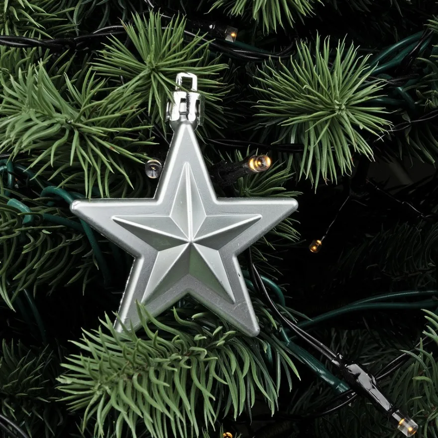 Baumschmuck, Sterne, 6cm x 2,8cm x 7,5cm, silber, zum Aufhängen, 6 Stück