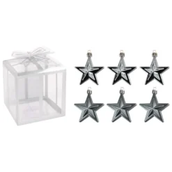 Baumschmuck, Sterne, 6cm x 2,8cm x 7,5cm, grau, zum Aufhängen, 6 Stück