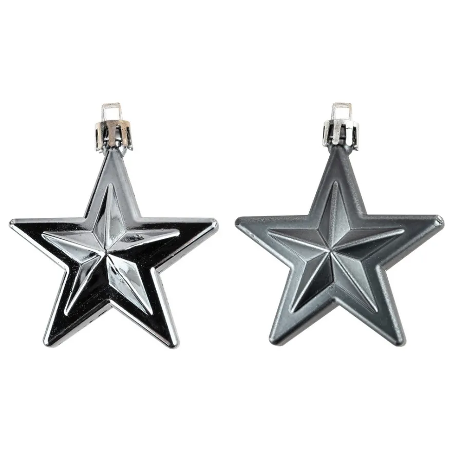 Baumschmuck, Sterne, 6cm x 2,8cm x 7,5cm, grau, zum Aufhängen, 6 Stück