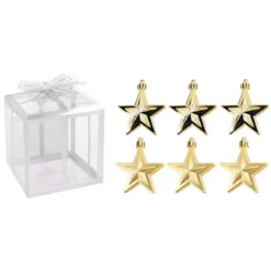 Baumschmuck, Sterne, 6cm x 2,8cm x 7,5cm, hellgold, zum Aufhängen, 6 Stück