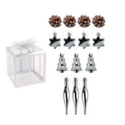 Baumschmuck, Vielfalt 1, versch. Designs & Größen, teilweise zum Aufhängen, grau, 14 Stück