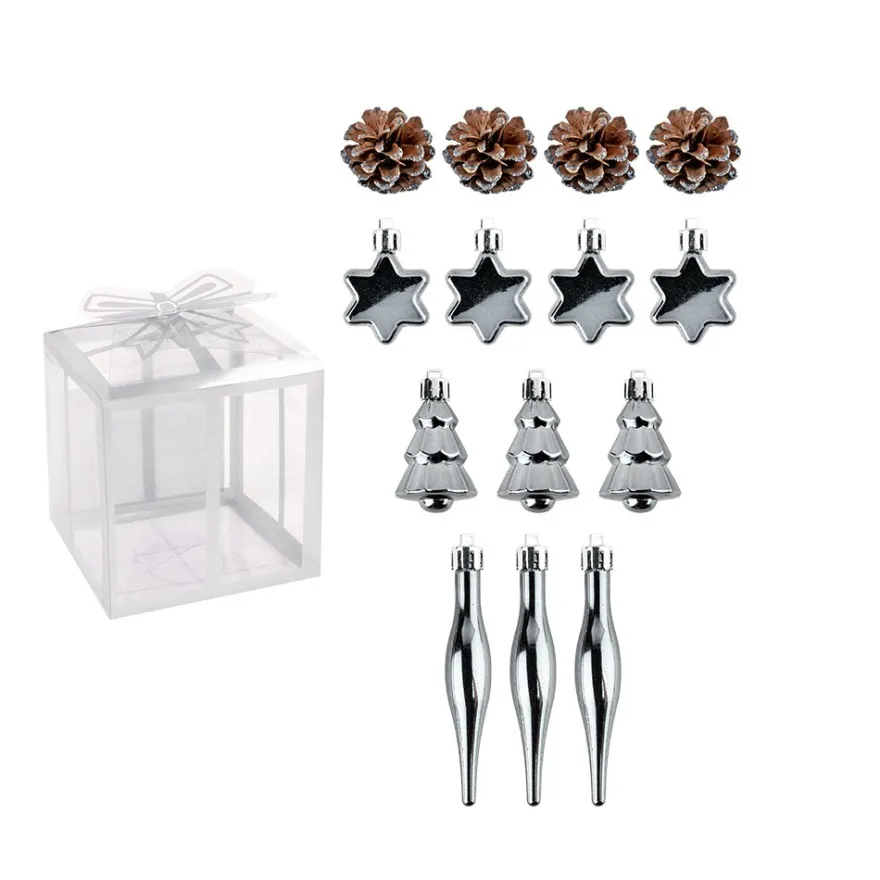 Baumschmuck, Vielfalt 1, versch. Designs & Größen, teilweise zum Aufhängen, grau, 14 Stück