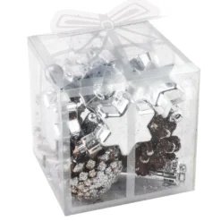 Baumschmuck, Vielfalt 1, versch. Designs & Größen, teilweise zum Aufhängen, silber, 14 Stück