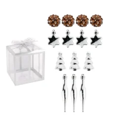 Baumschmuck, Vielfalt 1, versch. Designs & Größen, teilweise zum Aufhängen, silber, 14 Stück