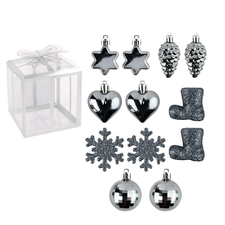Baumschmuck, Vielfalt 2, versch. Designs & Größen, teilweise zum Aufhängen, grau, 12 Stück