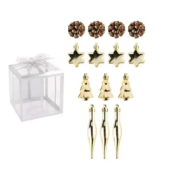 Baumschmuck, Vielfalt 1, versch. Designs & Größen, teilweise zum Aufhängen, hellgold, 14 Stück