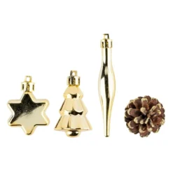 Baumschmuck, Vielfalt 1, versch. Designs & Größen, teilweise zum Aufhängen, hellgold, 14 Stück