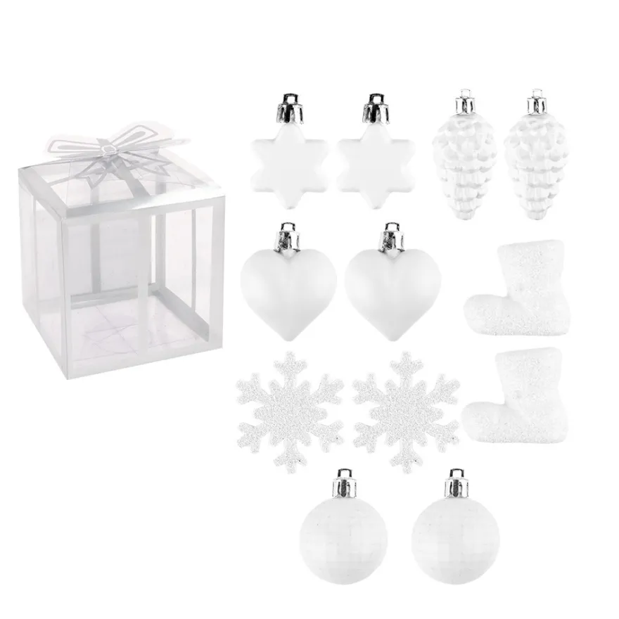 Baumschmuck, Vielfalt 2, versch. Designs & Größen, teilweise zum Aufhängen, weiß, 12 Stück