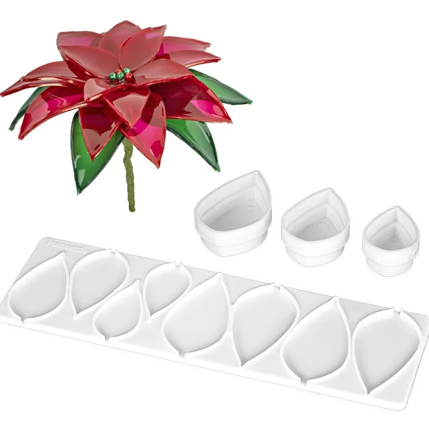 Biege- & Gießformen für Weihnachtssternblüten, für 3 verschiedene Blütenblätter, 4-teilig