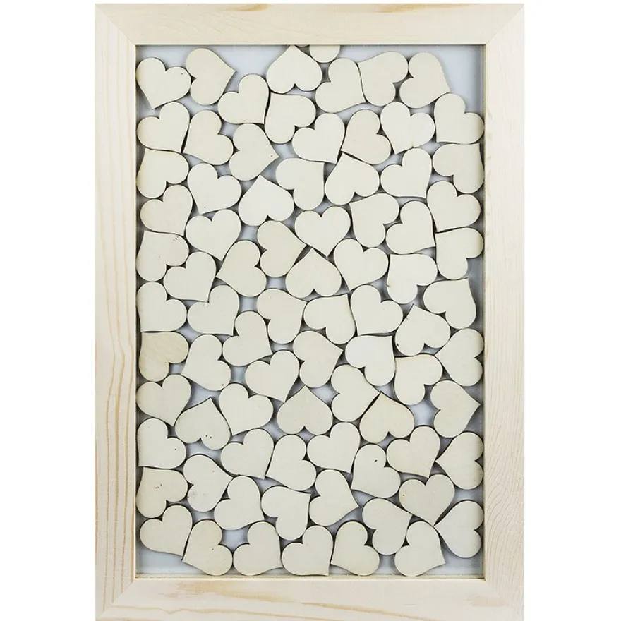 Bilderrahmen, Gästebuch mit Holzherzen, 30cm x 42cm, inkl. 80 Herzen