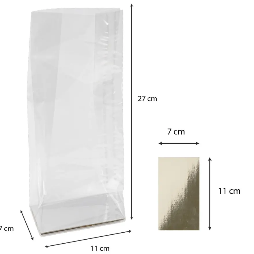 Blockbodenbeutel, 11cm x 7cm, 27cm hoch, mit Einlegeboden, 30 Stück