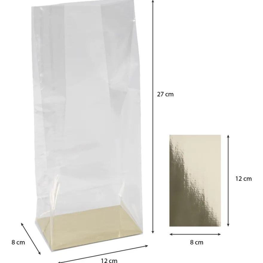 Blockbodenbeutel, 12cm x 8cm, 27cm hoch, mit Einlegeboden, 30 Stück