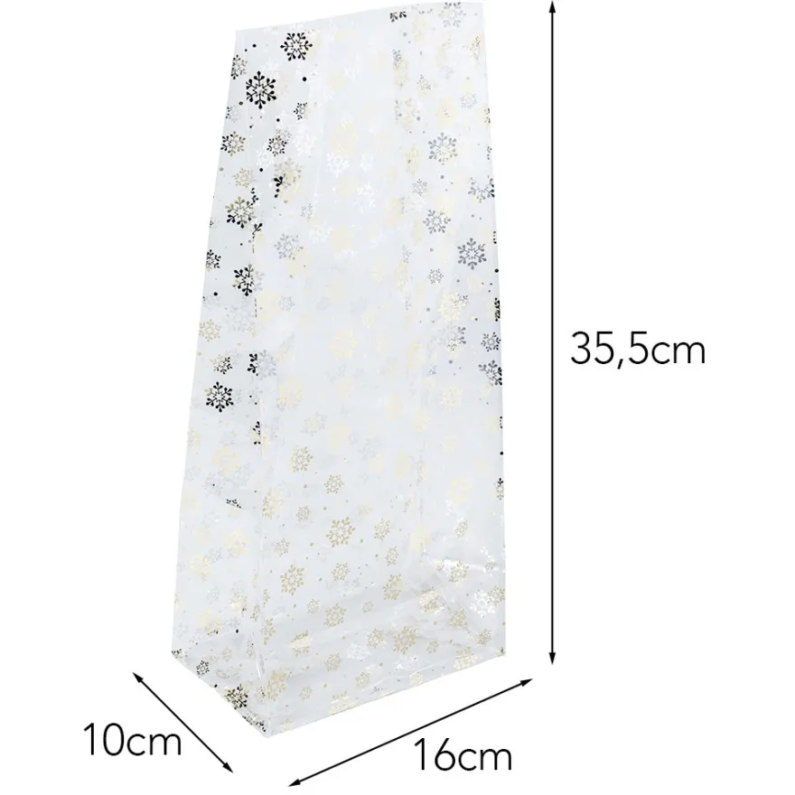 Blockbodenbeutel, Eiskristalle, 16cm x 10cm, 35,5cm hoch, 48µ, 50 Stück