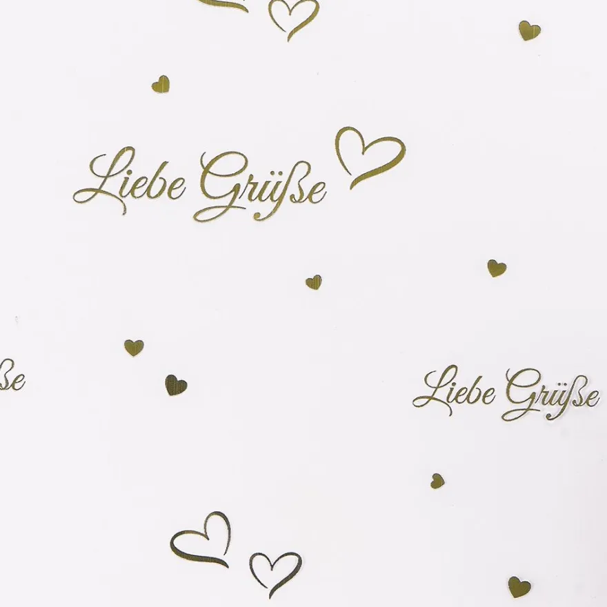 Blockbodenbeutel, Liebe Grüße, 12cm x 8cm, 25cm hoch, mit Goldfoliendruck, 30 Stück