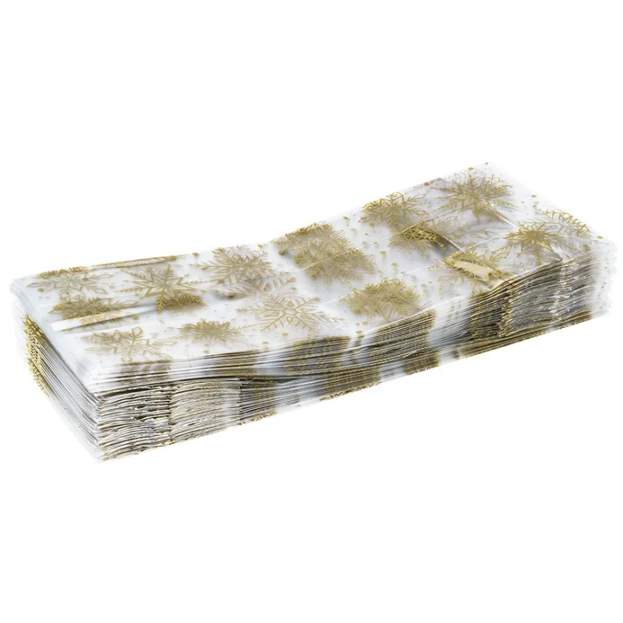 Blockbodenbeutel, Schneeflocken, 12cm x 8cm, 31,5cm hoch, 50 Stück